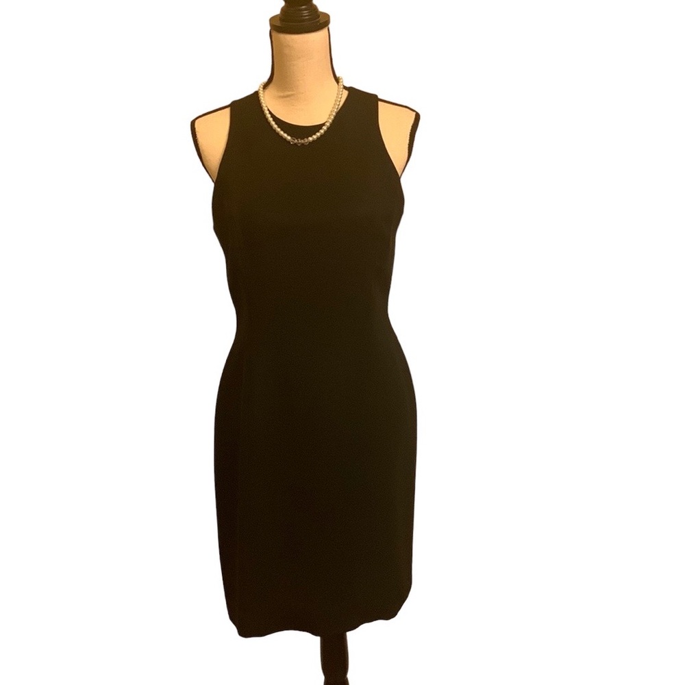Jones wear black crepe sheath dress